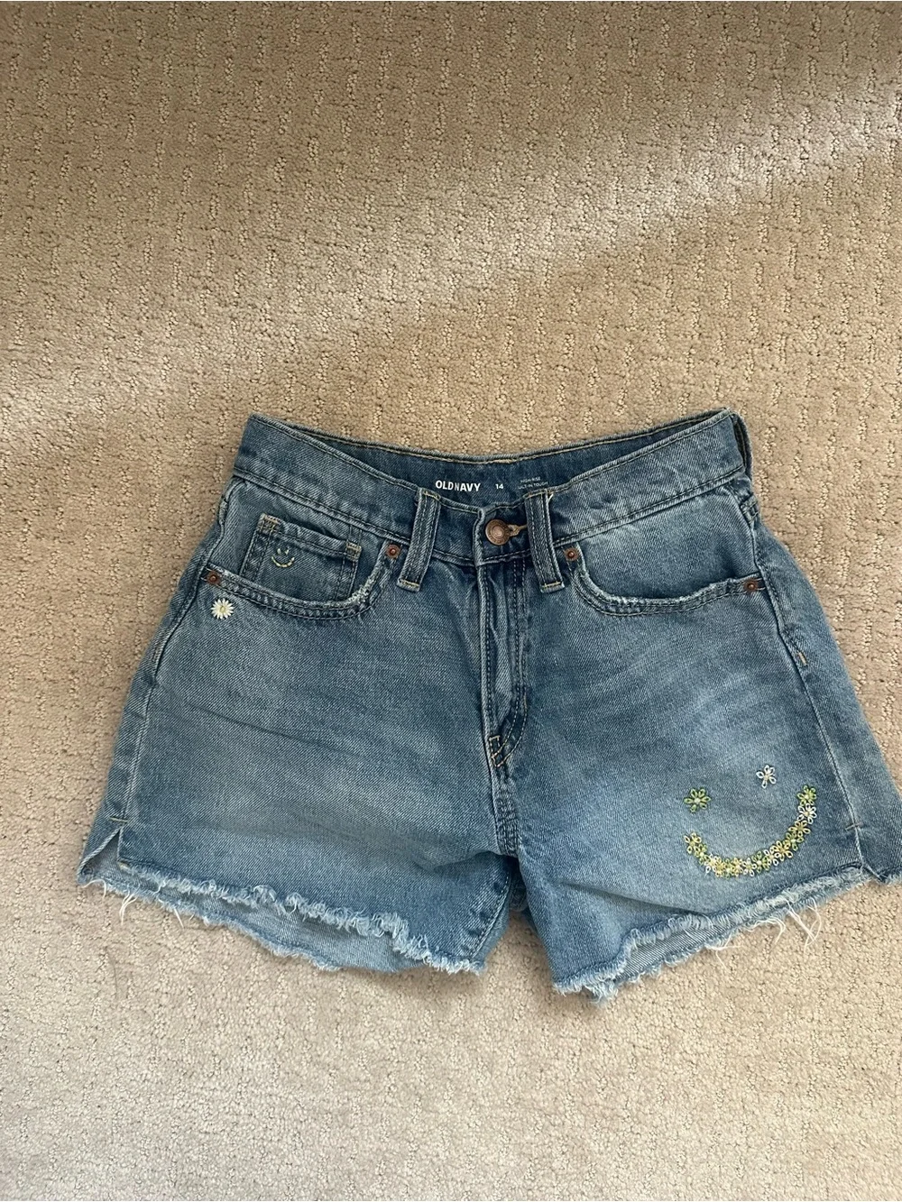 Old Navy Light Blue Denim Shorts with Embroidered Daisies